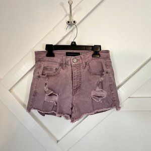 Aeropostale High Waisted Shorty Distressed Purple Colored Jean Shorts, Size 4